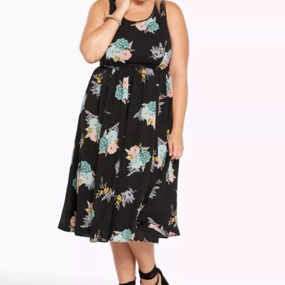 torrid Dresses & Skirts - Torrid Black Floral Sleeveless Midi Dress Size 14